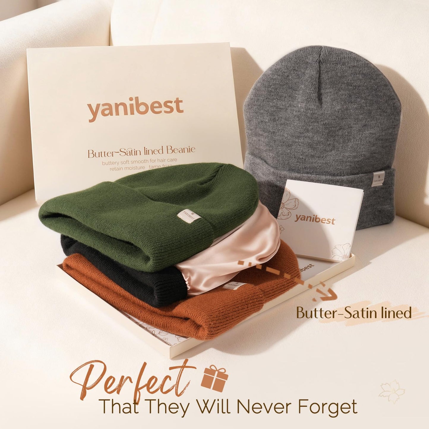 YANIBEST Satin Lined Beanie for Women Reduce Frizz Winter Hats for Women Men Silk Lining Soft Slouchy Warm Cuffed Less Static