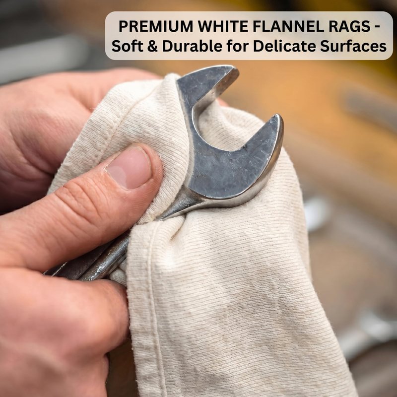 Huck & Terry White Flannel Cotton Rags, 12-Pack, 100% New Material, Multipurpose, Super Absorbent, Low Lint, Washable, Reusable