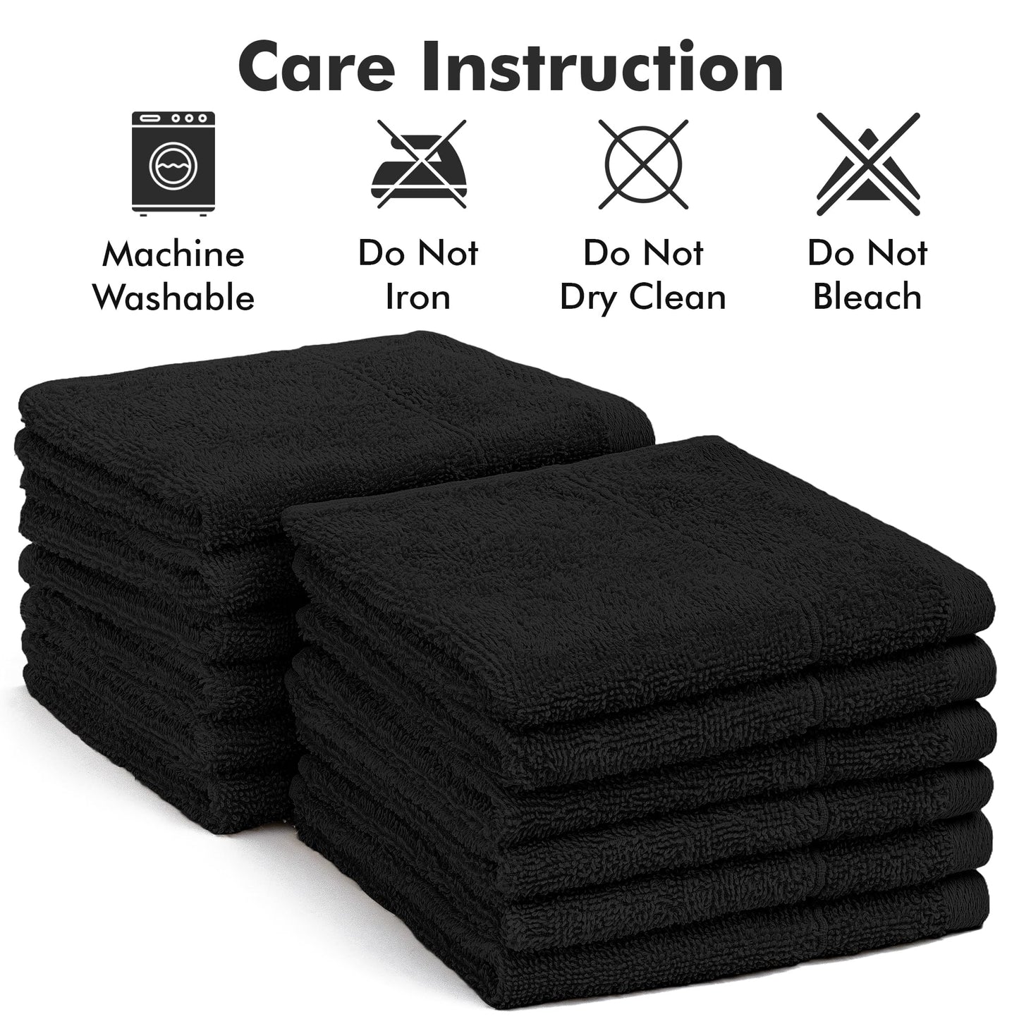 Novo Home Face Towels Pack of 12 – 100% Cotton Wash Cloths (12x12 inch) – Soft, Quick Dry & Highly Absorbent Hand Towels for Bathroom, Spa, Gym, Kitchen and for Daily Use - (Black)