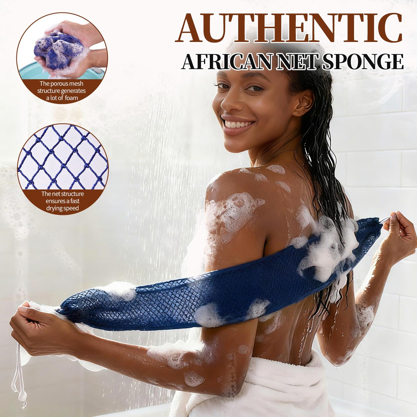 African Net Sponge 5-piece exfoliating Scrub is Suitable for All Skin Types,Bath Sponge for the face and Body, Durable and Gently Exfoliation