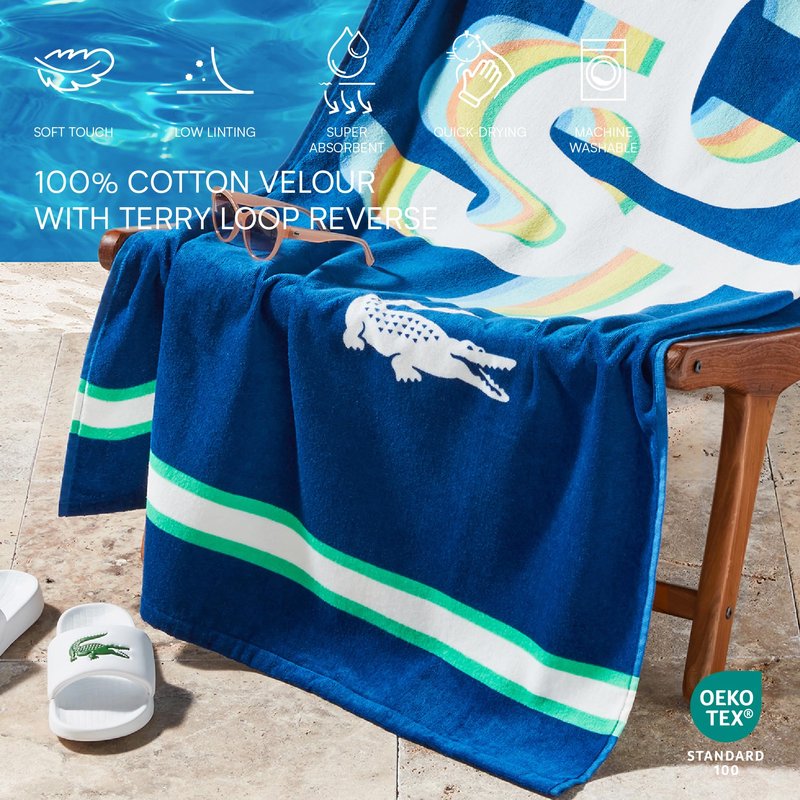 Lacoste 100% Cotton Large Beach Towel, Ultra-Absorbent & Fast-Drying, Machine Washable, LCST Playful Letters, 36" W x 72" L