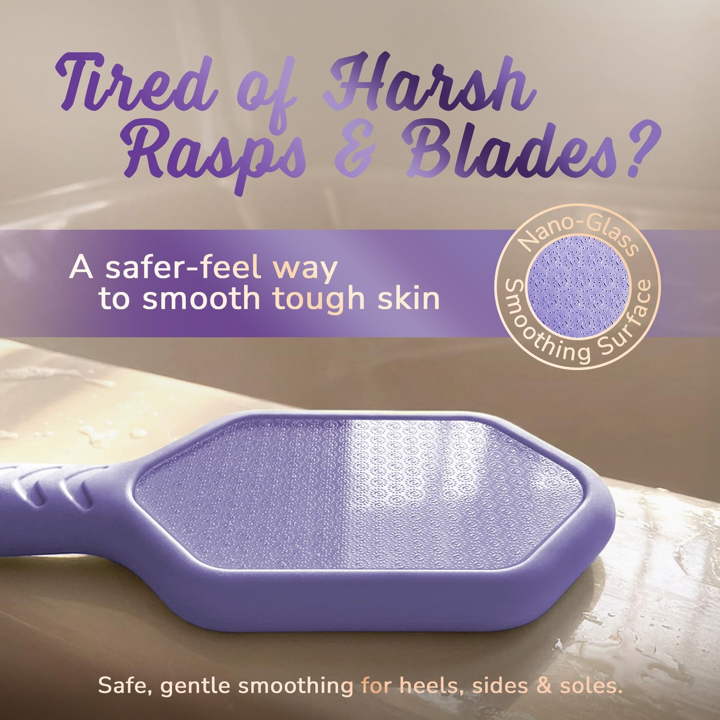SILKLE Nano Glass Foot File - Silicone Foot Callus Remover for Feet and Cracked Heels - Heel Scraper for Dead Skin - Ergonomic Foot Scrubber & Exfoliator for Shower with Non-Slip Grip - Purple
