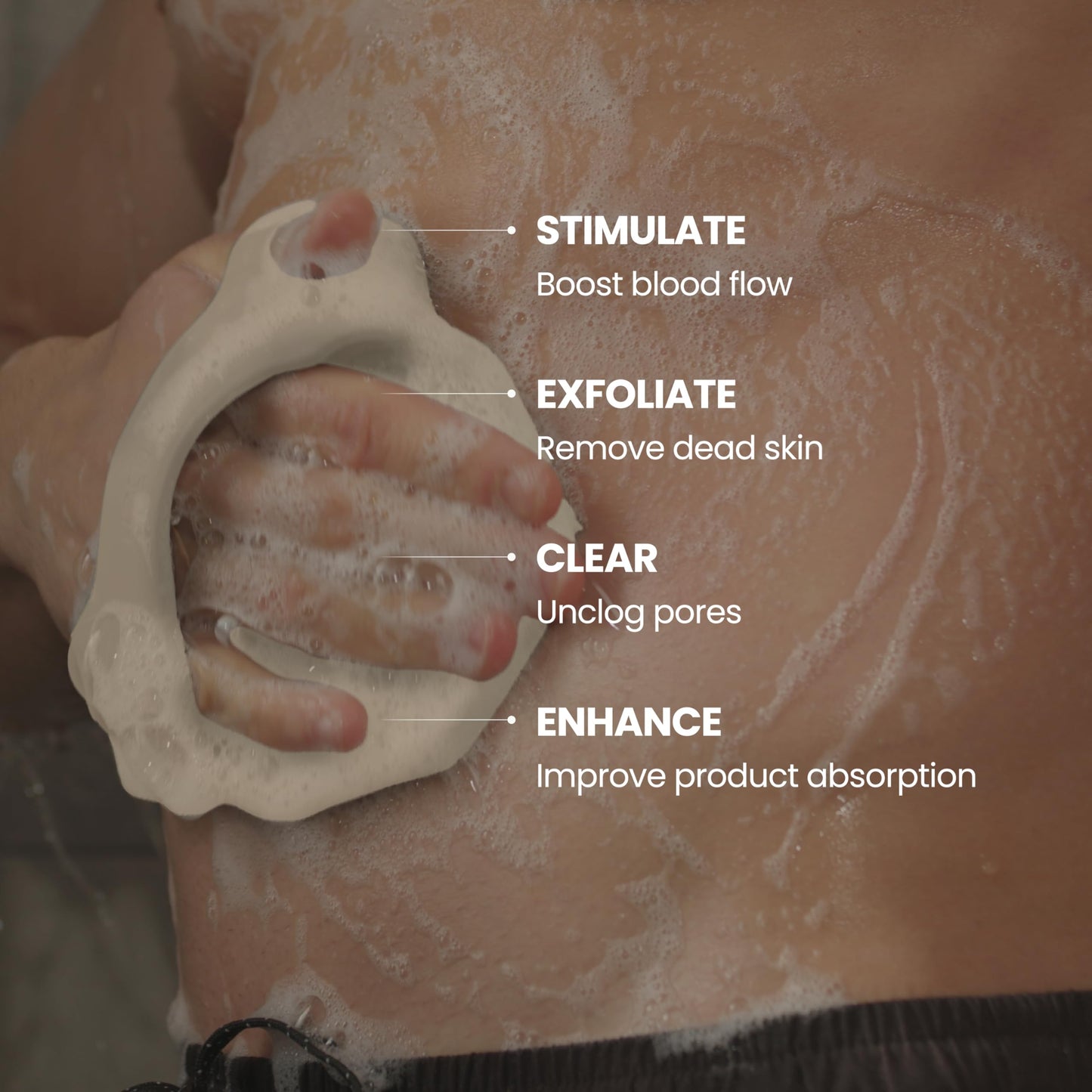 Lintach Silicone Body Scrubber - Shower Exfoliating Body Scrubber, Ergonomic Silicone Shower Scrubbers for Men, Reusable, Hygienic Bath Loofah for a Smooth Skin, Warm Gray