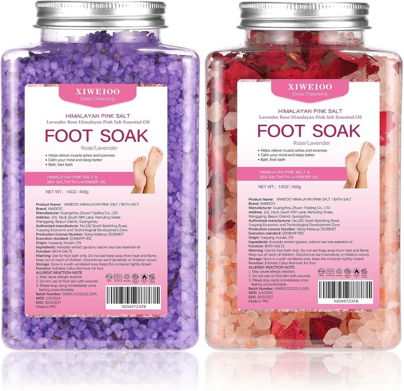 Epsom Salt Foot Soak Kit - 46 oz | Natural Rose & Lavender Essential Oils for Athletes' Foot Relief