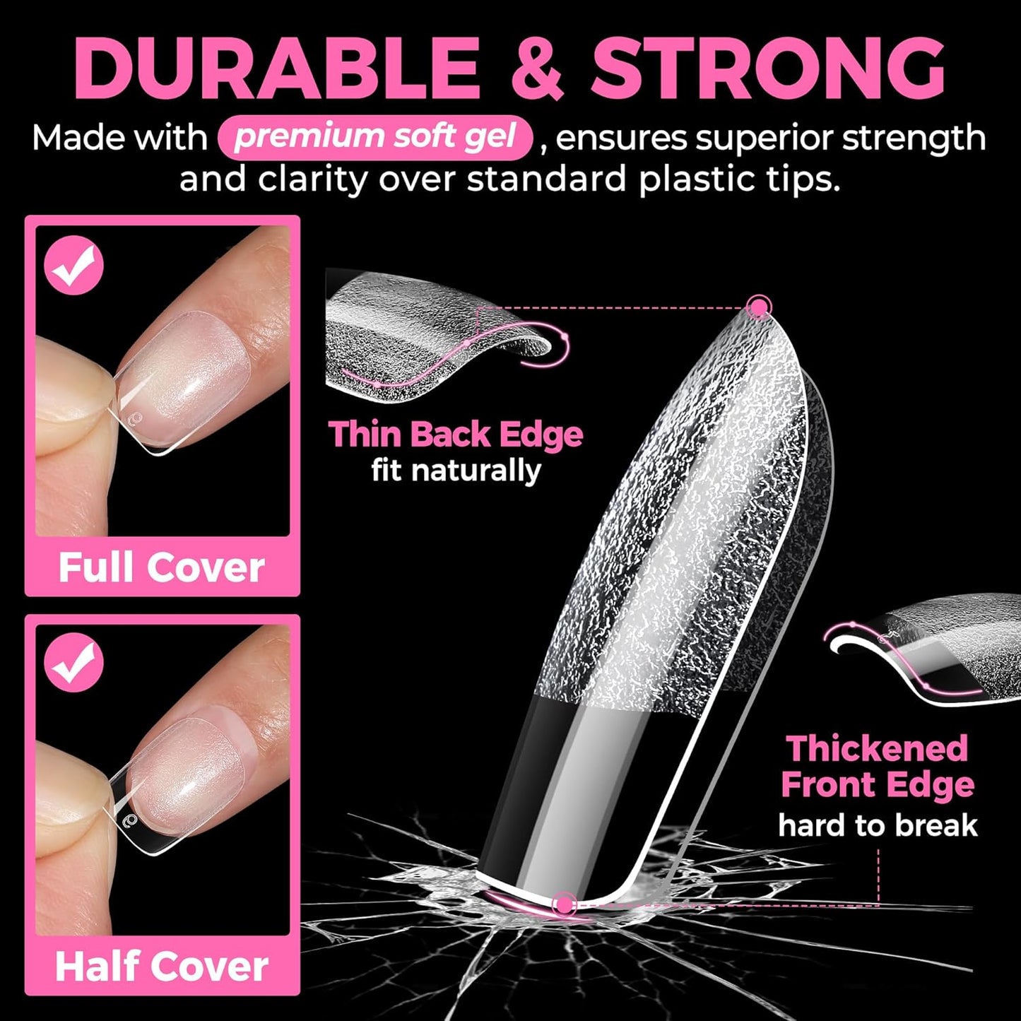 UNA GELLA Extra Short Square Oval Nail Tips - 216pcs Pre-Shaped Half Matte Squoval Clear Acrylic for DIY Press-On Nails