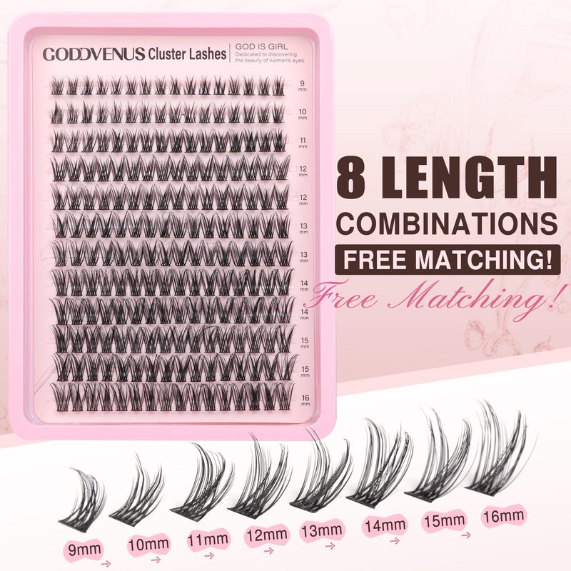 Goddvenus Lash Clusters Wispy Lashes Clusters Like Eyelashes Extension in Salon Natural DIY Cluster Eyelash Extensions for 5-7 days 9-16mm D Curl Fluffy DIY Individual Lashes (192pcs D Curl)