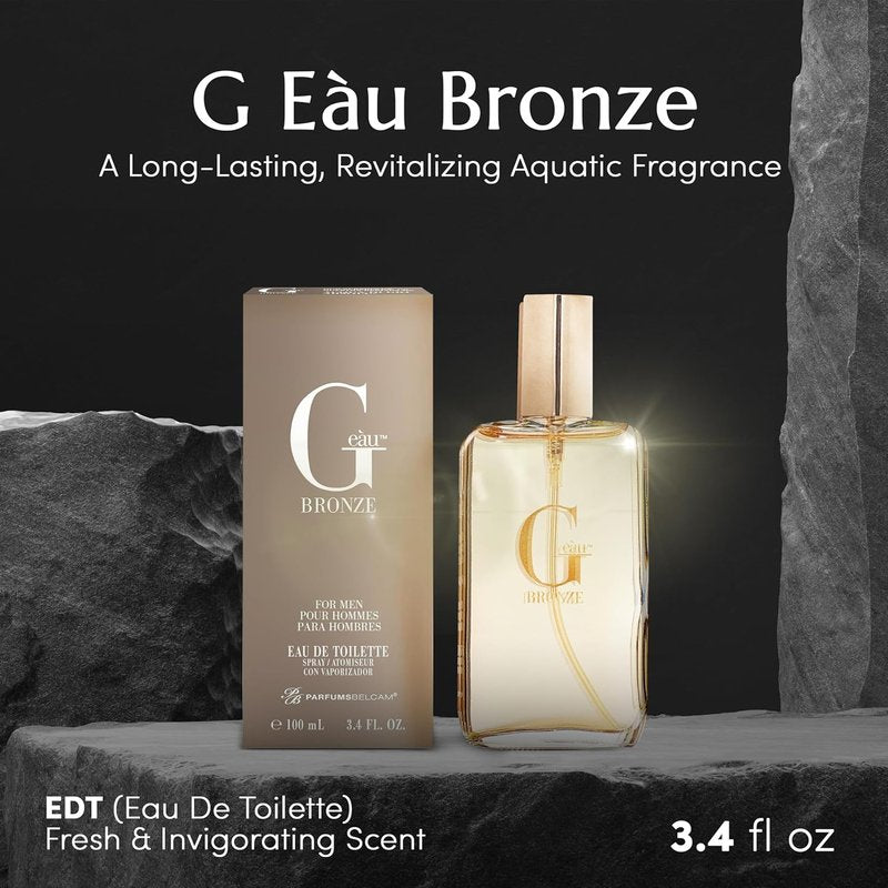 PB ParfumsBelcam G eàu Bronze Eau de Toilette Spray Perfume for Men – 3.4 Fl Oz Affordable Long Lasting Cologne, Aquatic Woody Fragrance with Citrus, Lavender, Rosemary & Patchouli for All Day Use