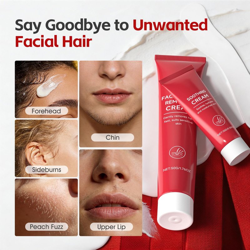 Facial Hair Removal Cream for Women, 2-in-1 Facial Hair Remover Cream with Soothing Creams for Sensitive Skin, Gentle & Painless Depilatory Creams for Face Upper Lip Chin, For Smooth Skin 0.34 Fl Oz