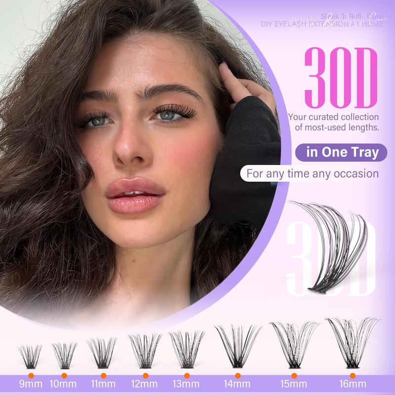 Pawotence Lash Clusters 200pcs Individual Lashes 30D Cluster Eyelash Extensions 11-16mm Eyelash Clusters Lash Extensions for Self Application (30D, 0.07D, 11-16mm Refill)