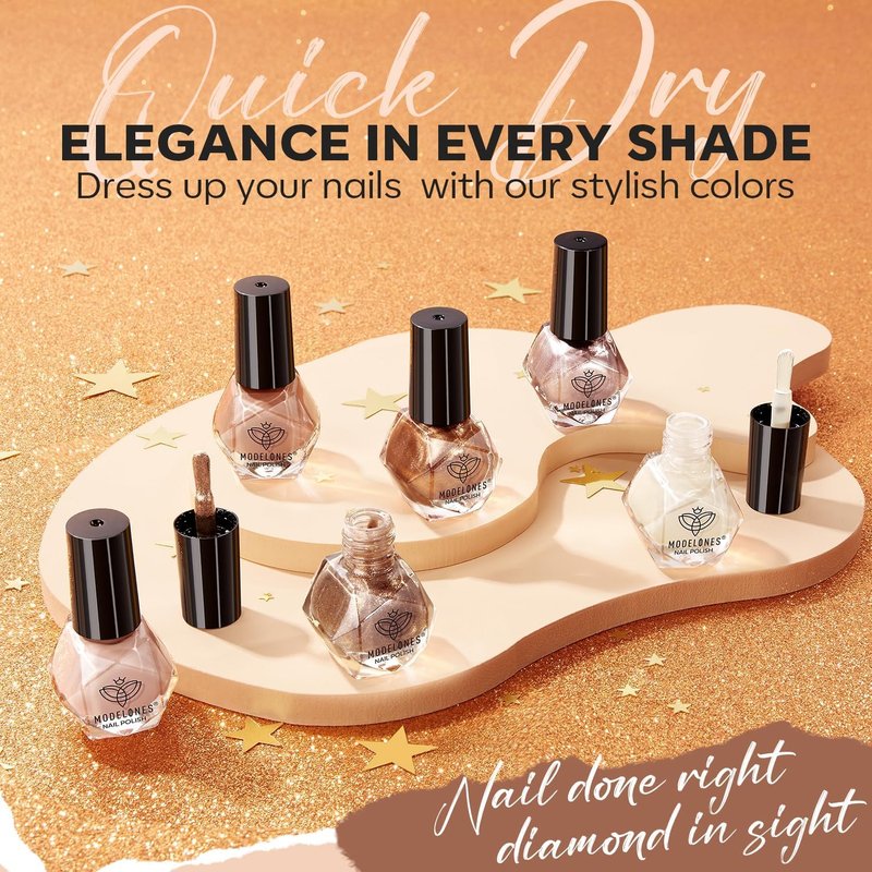 modelones Fall Nail Polish Set, 6 Colors Nude Brown Orange Metallic Bronze Quick Dry Mini Nail Lacquer Kit Shimmer Nail Art DIY Home Salon Manicure Gifts for Women Girls