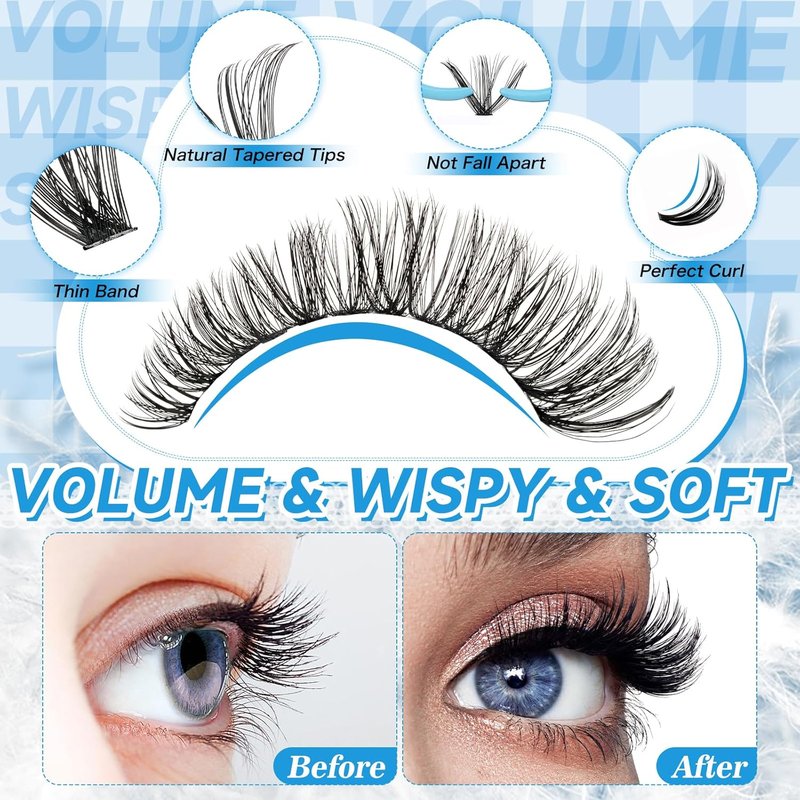 Lash Extension Kit - 280 Pcs Individual Eyelash Clusters with Bond & Seal | 40D & 50D, 9-16mm