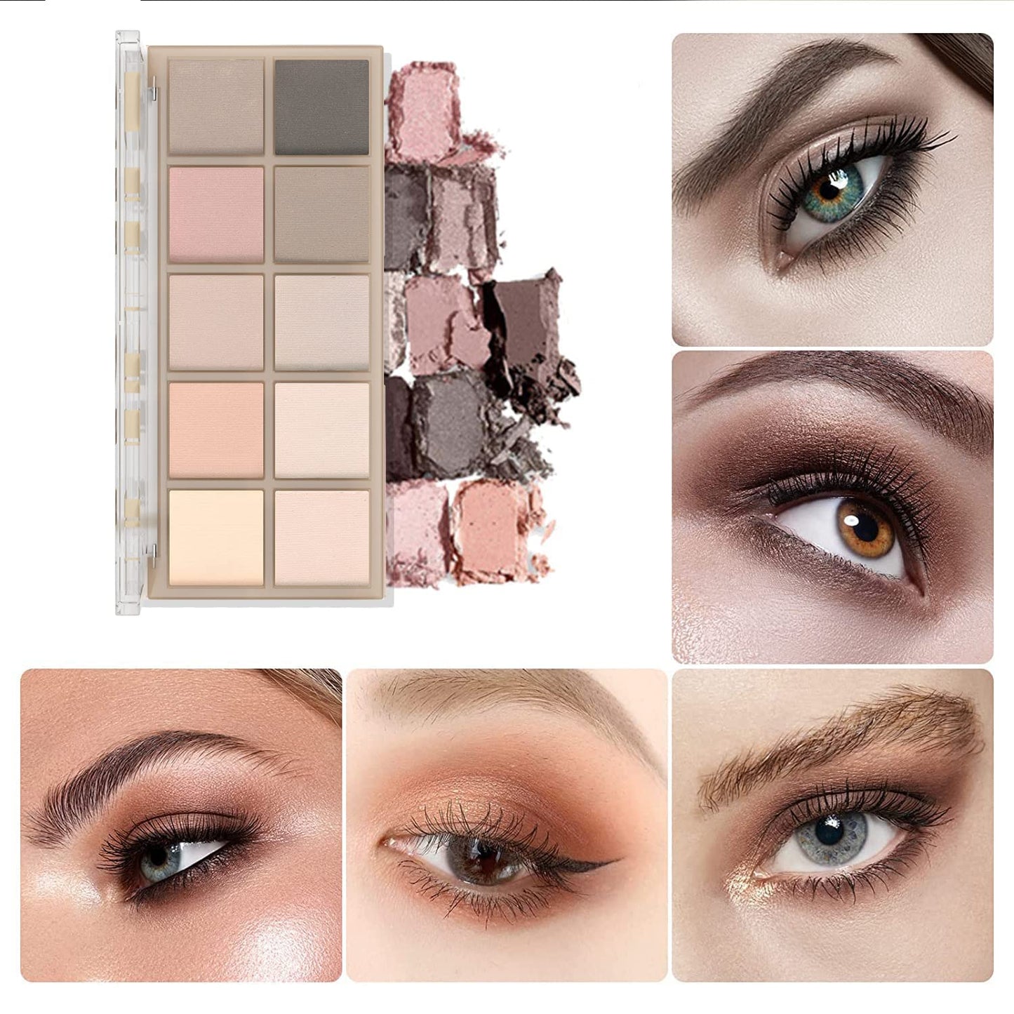 Sulily 10 Colors Matte Eyeshadow Palette, Gray Taupe Brown Nude Eye Shadow Makeup, Neutral Smokey Eye Shadowfor Older Women, Blendable,Long Lasting Waterproof Professional Beauty Makeup Kit, Cement