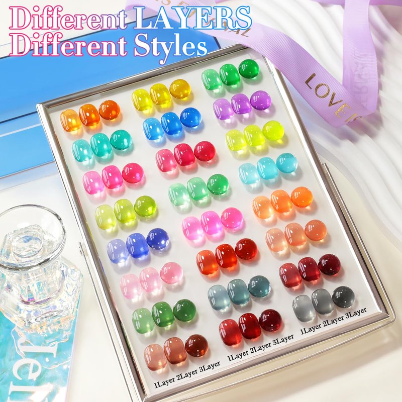 Double Rhythm 28Pcs 0.5Oz Gel Nail Polish Set Same Color Same Bottle Gel Polish Kit Nail Art Manicure Salon DIY at Home for Women (Neon Jelly Sheer Collection-T24-11)