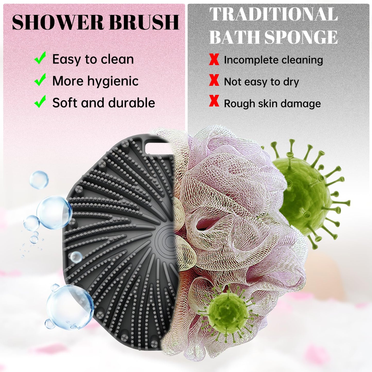 2Pcs Silicone Body Scrubber,Food-Grade Scrubbies for Body Gentle Exfoliation Anti Slip Grip,Silicone Loofah Silicones Shower Scrubber Silicones Body Brush,Shower Brush Suitable for All Skin Types