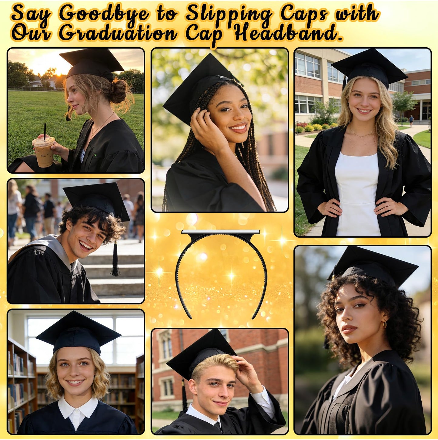 Sofeavo Graduation Cap Headband Insert - Secure Grad Cap Headband for Graduates, Women & Students - Keeps Hairstyle Intact for Graduation Hat Stability - Essential Hat Accessories