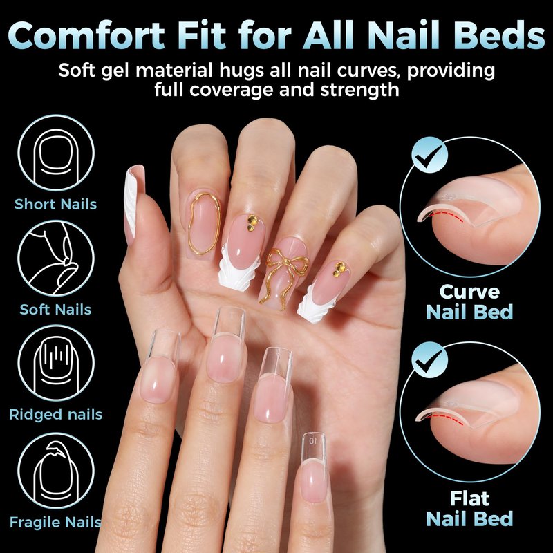 Luckyfairy Medium Square Nail Tips, 360pcs Soft Gel Pre-Shaped Acrylic Fake Nails, Half Matte Full Cover Clear Gelly Press on Flase Nail Tips for Extension Nail Manicure Home DIY 12 Sizes Gelly Tips