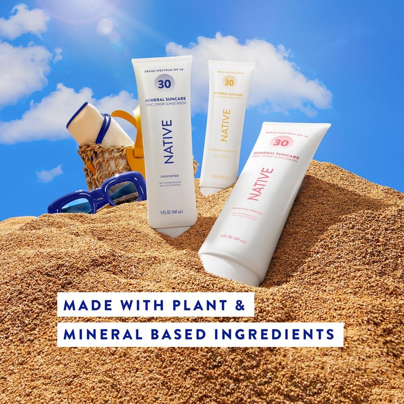 Native Sunscreen SPF 30 - Zinc Oxide Sun Protection for Sensitive Skin | Unscented, Lightweight, 5 Ounces