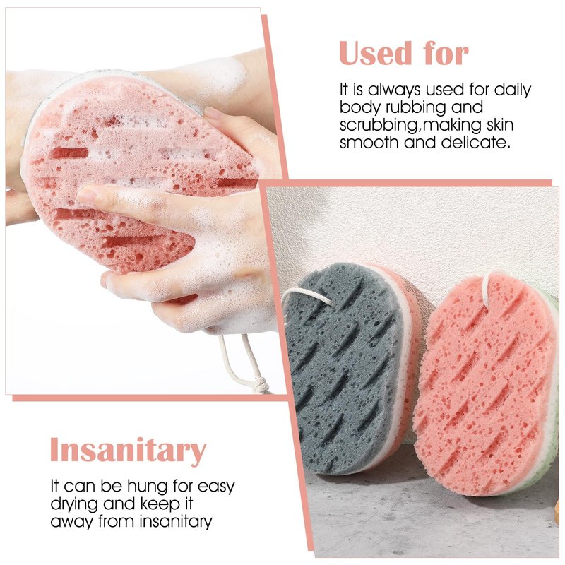 2 Pack Bath Sponges for Shower, Dual-Texture Exfoliating Loofah Sponge, Gray and Green Body Sponge for Women Men, Shower Sponges for Gentle and Deep Cleansing Foam