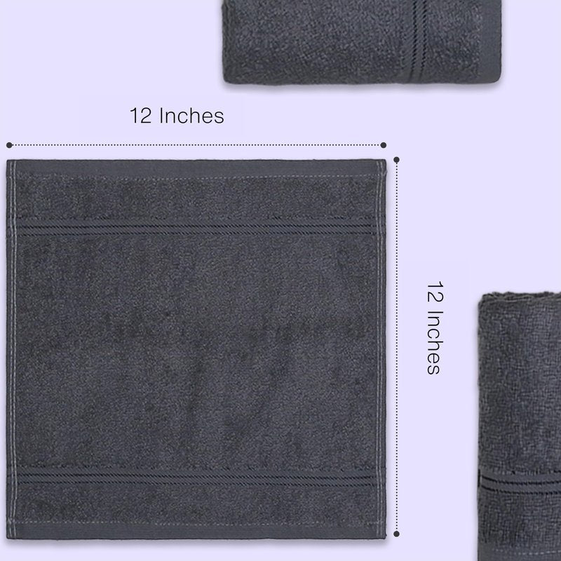 Living Fashions Washcloths – Set of 12 – Size 12” x 12” – Thick Loop Pile Washcloth – Absorbent and Soft 100% Ring-Spun Cotton Wash Cloth – Lint Free Face Towel–Wash Cloths Perfect for Bathroom (Grey)