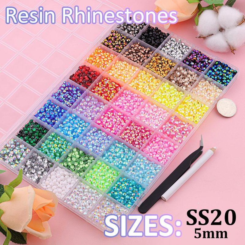 10000Pcs Resin Jelly Rhinestones for Bedazzling, 5mm Mixed-Color Flatback Gems for Diamond Art, Bedazzler Kit with 3Pcs 10ml B7000 Jewelry Glue for Crafting Crafts Book Shoes Nail Art