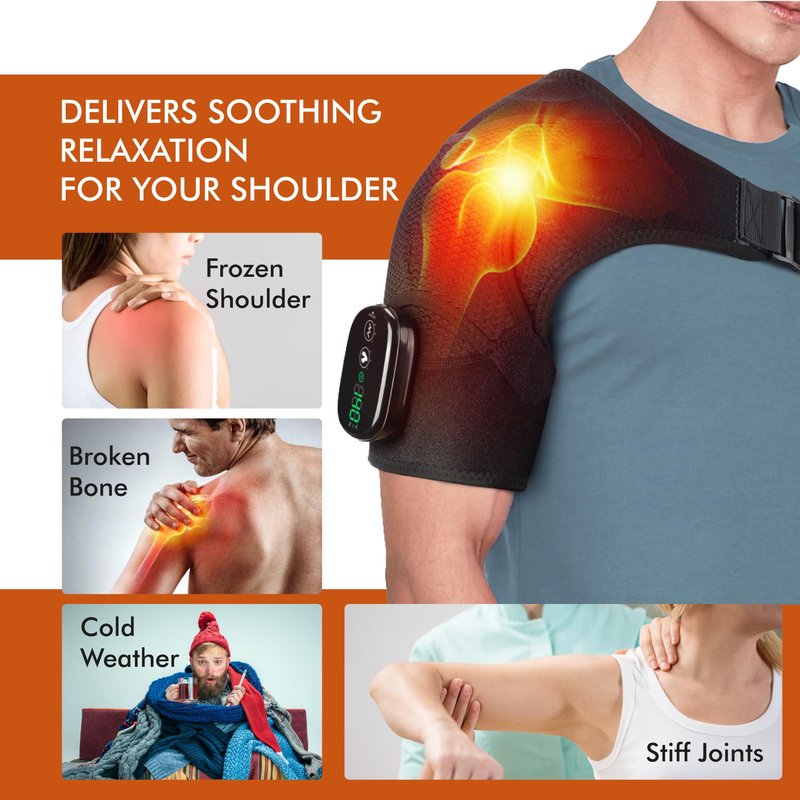 EpixCare Shoulder Heating Pad Massage - 3 in 1 Cordless Electric Vibration Heated Brace Compression Wrap Massager - Warmer Device to Support Deep Tissue Relief Therapy Rotator Cuff Pain Frozen Arm
