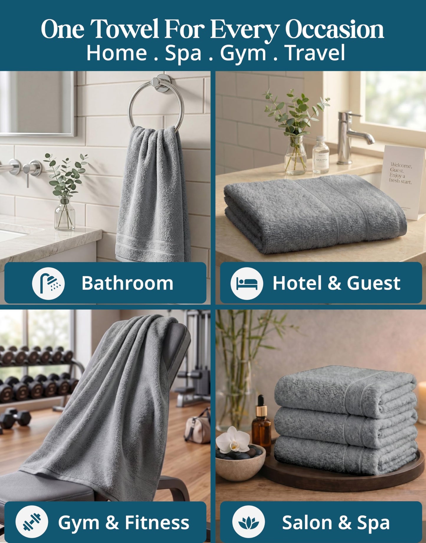 CASA PLATINO Hand Towels for Bathroom - 6 Pack (16"x28"), 100% Cotton Face Towel Set - Soft, Fade & Shrink Resistant - Hotel & Spa Inspired Hand Towels for Bathroom for Modern Family Homes - Cool Grey
