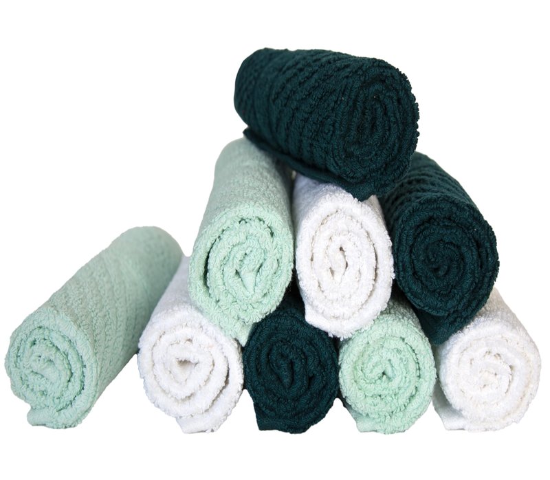 Pleasant Home Chevron Wash Cloths Set - 12 Pack (12” x 12”) – 509 GSM - 100% Ring Spun Cotton Wash Cloth - Super Soft and Highly Absorbent Face Towels (Green, White & Mint)