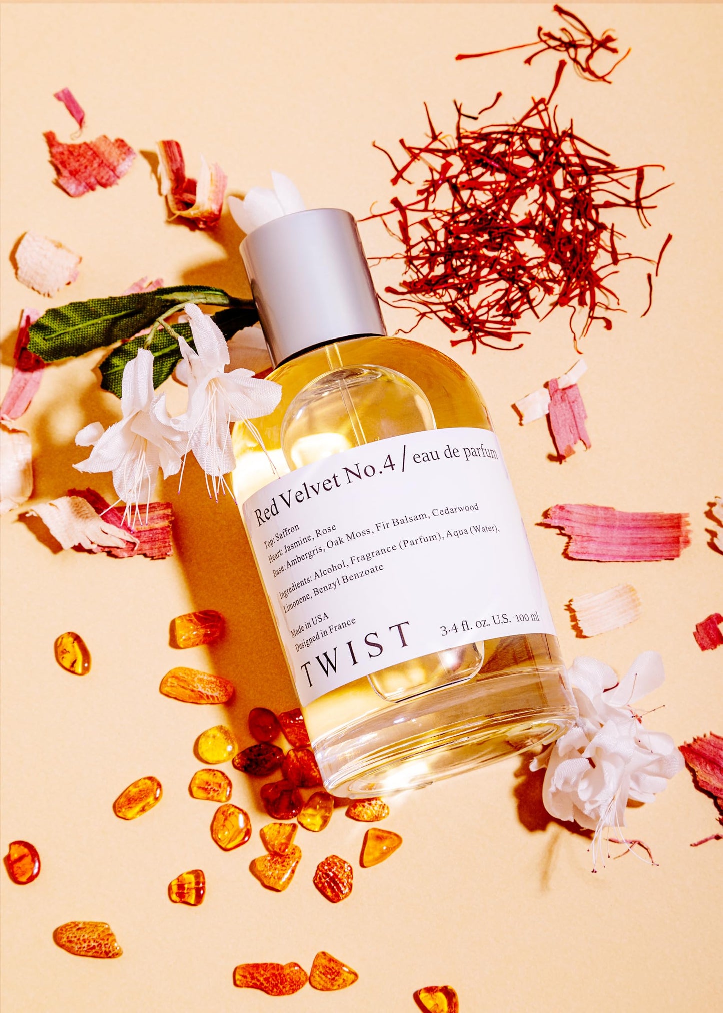 Twist - Red Velvet No. 4 - Eau De Parfum Inspired by MFK Baccarat Rouge 540, Long-Lasting Perfume For Women & Men, Amber & Saffron, Vegan, Clean Ingredients, Unisex - Spray 100 ml | 3.4 fl. oz.
