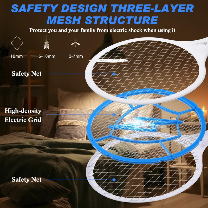 Qualirey Electric Fly Swatter 2 in 1 Rechargeable Mosquito Swatters UV Light Bug Zapper Racket Fly Mosquito Zapper Insect Control for Home Bedroom Kitchen Office Backyard Patio Indoor Outdoor (2 Pcs)