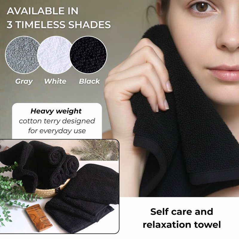 LIVINATI Thick Black 100% Cotton Wash Cloths for Showering Body and Face - 12"X12" 6 Pack Washcloths - Small Terry Towel Bath Rags for Adults and Kids Bathroom - Soft Absorbent