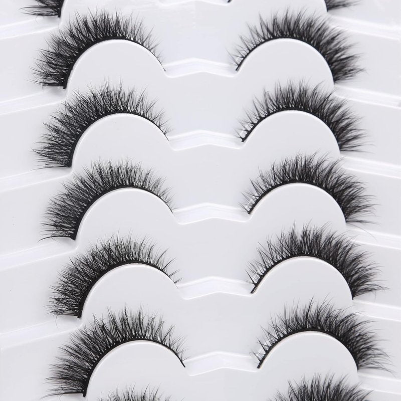Pooplunch False Eyelashes Extension Volume Cat Eye Look Natural Wispy Short Volume 8D Fake Eyelashes Faux Mink Strip Lashes 7 Pairs Pack