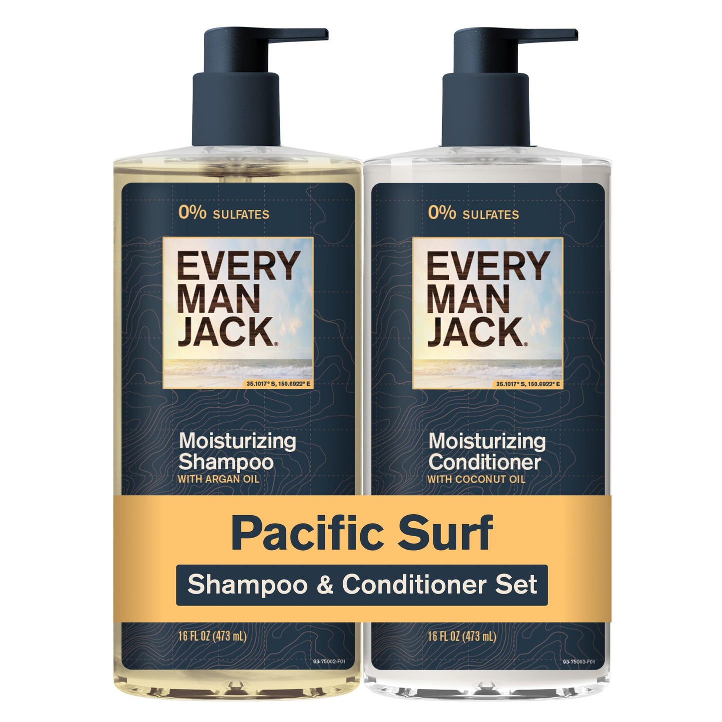 Every Man Jack Men's Shampoo and Conditioner Set - Pacific Surf - Made w/Plant Powered Refreshing Ingredients like Argan and Aloe - 16 fl oz (2 Pack)