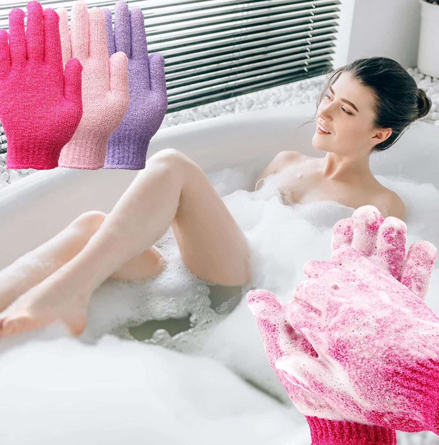 Shower Gloves,Double Sided Exfoliating Bath Gloves,Shower Body Scrub Gloves for Women & Men Deep Clean Skin Spa Massage Beauty Skin Shower Scrubber Bathing Accessories,#P207 (1pair Red)
