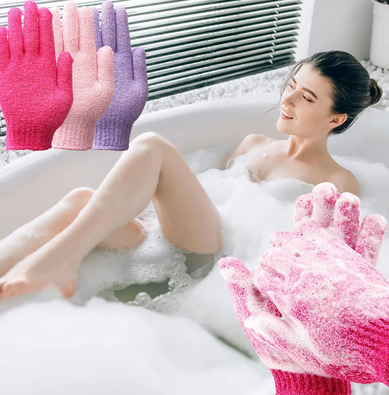 Shower Gloves,Double Sided Exfoliating Bath Gloves,Shower Body Scrub Gloves for Women & Men Deep Clean Skin Spa Massage Beauty Skin Shower Scrubber Bathing Accessories,#P207 (2pairs Color 06)