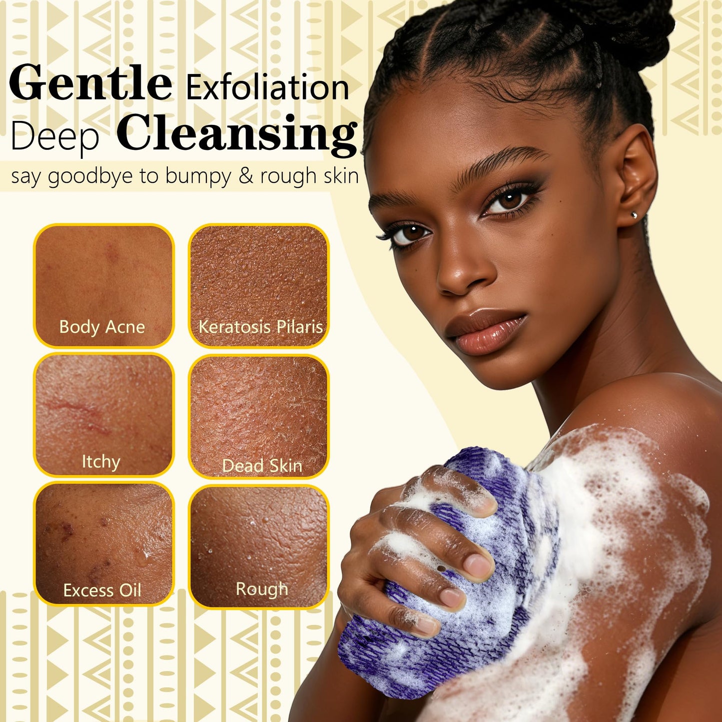 PeaKalo 2Pcs African Net Sponge Authentic, Gentle Cleansing African Exfoliating Net Sponge Shower Loofah Sponge for All Skin Types, Back Scrubber for Shower Body Scrubber (Purple & Rose Pink)
