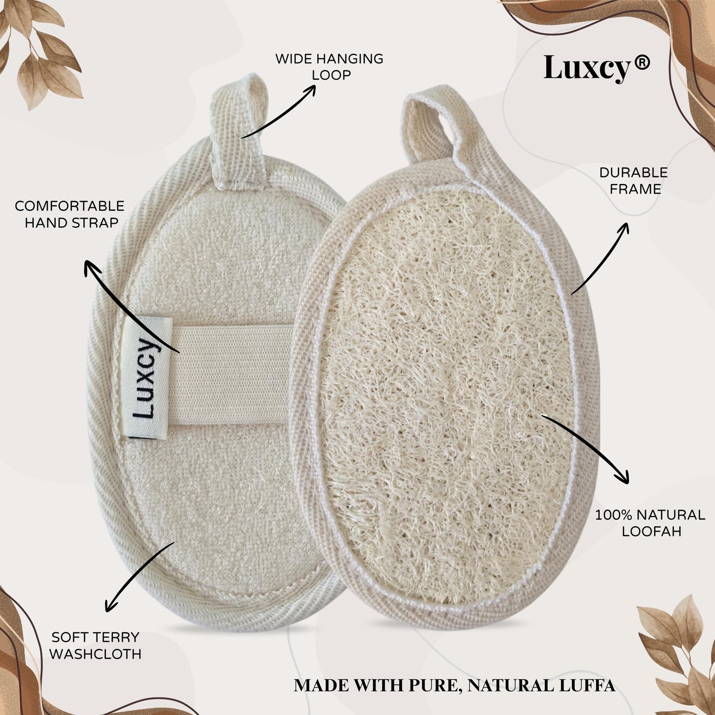 Luxcy Natural Loofah Exfoliating Body Scrubber, Dual-Sided Shower Loofah Sponge, Bath Shower Loofah Spong for Men and Women, Face and Body Bath Scrubber- 3 Count (1 Pack)