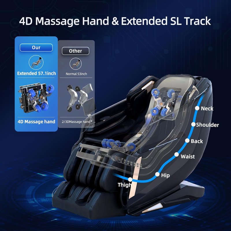4D Massage Chair - Full Body Shiatsu Recliner with Heat & AI Voice Control | Zero Gravity Design, Foot Roller, 3-Zone Heating