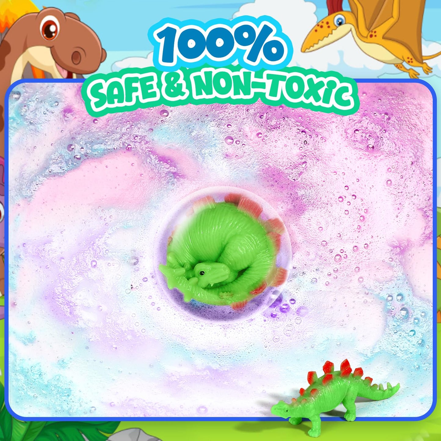 Bath Bombs for Kids with Dragon Toys Inside, Easter Basket Stuffers for Toddlers, Sanyi Dinosaur Toys Gifts for Kids 3-7, Dino Egg Fillers Bubble Bath Birthday Gifts for Boys Girls