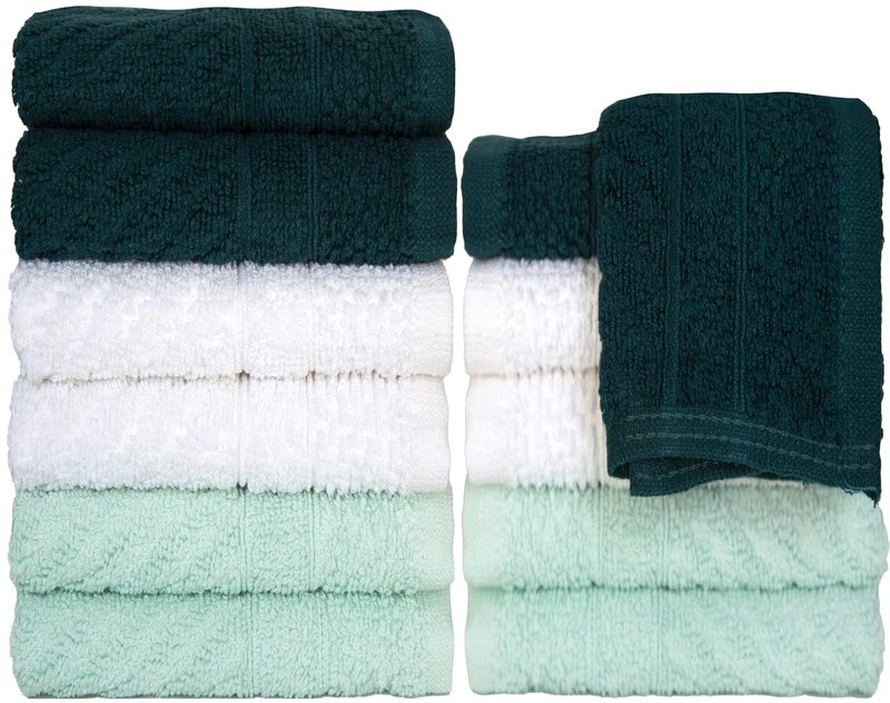 Pleasant Home Chevron Wash Cloths Set - 12 Pack (12” x 12”) – 509 GSM - 100% Ring Spun Cotton Wash Cloth - Super Soft and Highly Absorbent Face Towels (Green, White & Mint)