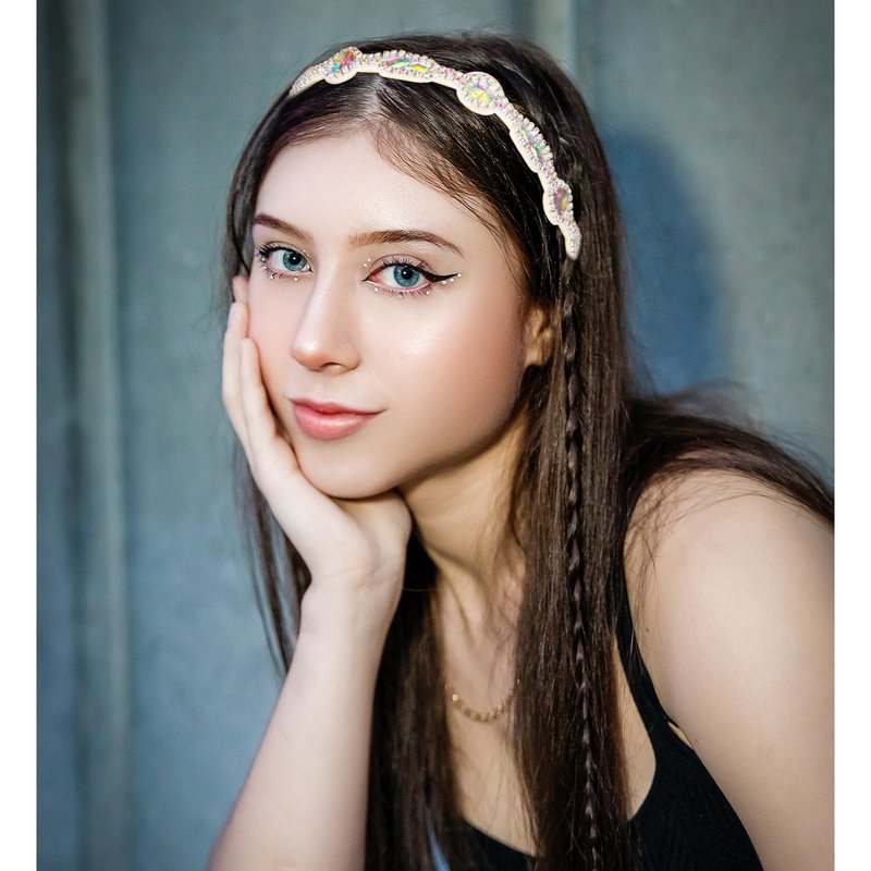 Amariver 2 Pieces Rhinestone Beaded Elastic Headband，Fashion Headbands Handmade Hair Bands Hair Accessories for Lady Woman 20-25" Fits for Most (Style D)