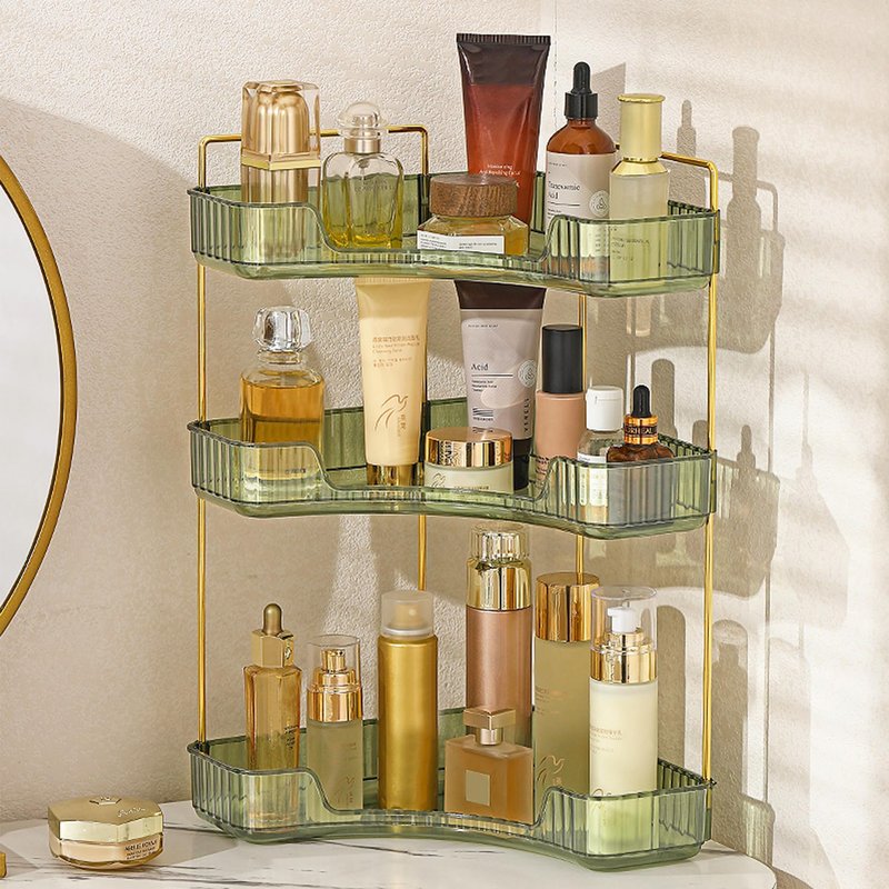 Aveniee Corner Bathroom Counter Organizer, 3 Tier Makeup Perfume Storage for Vanity, Countertop SkinCare Stand Shelf Holder for Women (Green)