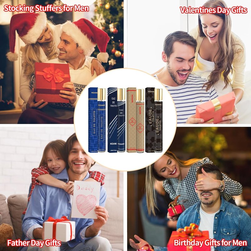 MZANK Fathers Day Gift for Husband,Gifts for Him,4 Pack Cologne for Men,Perfume for Him,Valentines Day Gifts,Eau de Toilette,Stocking Stuffers for Men,Travel Size Perfume,Body Spray Long Lasting Gift