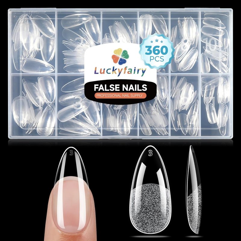 Almond Nail Tips - 360pcs Soft Gel Pre-Shaped Acrylic Nails | Half Matte Full Cover DIY Manicure, 12 Sizes