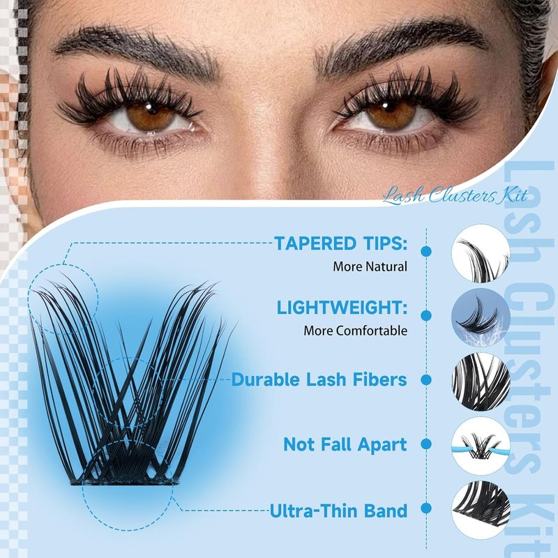 KEVKEV Lash Clusters Kit - 144pcs Manga Lashes with Thin Bands | DIY Eyelash Extensions 8-18mm
