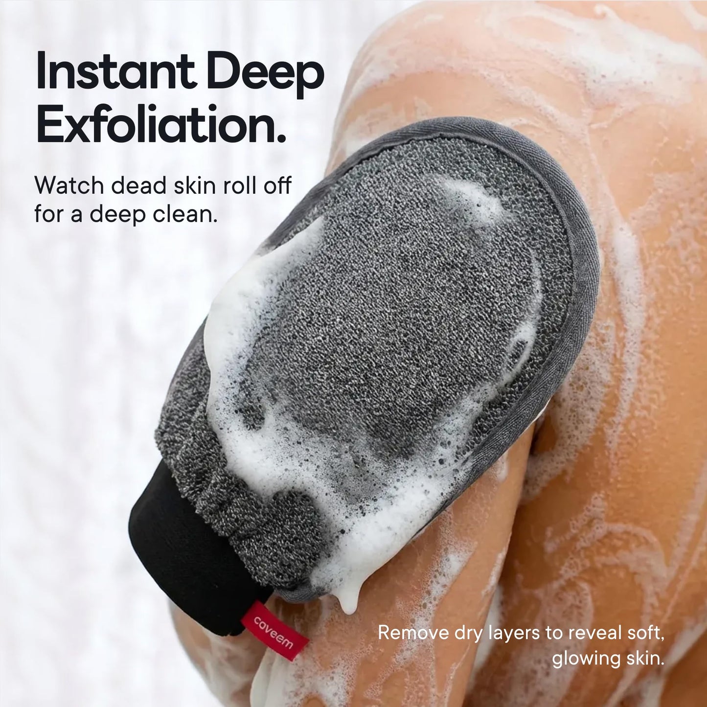 Caveem Exfoliating Mitt, Body Scrubber for Deep Exfoliation, Korean Scrub Mitt, Turkish Body Exfoliator for Remove Dead Skin, Gentle Lightweight Loofah Bath Glove for Shower (2 Pack)