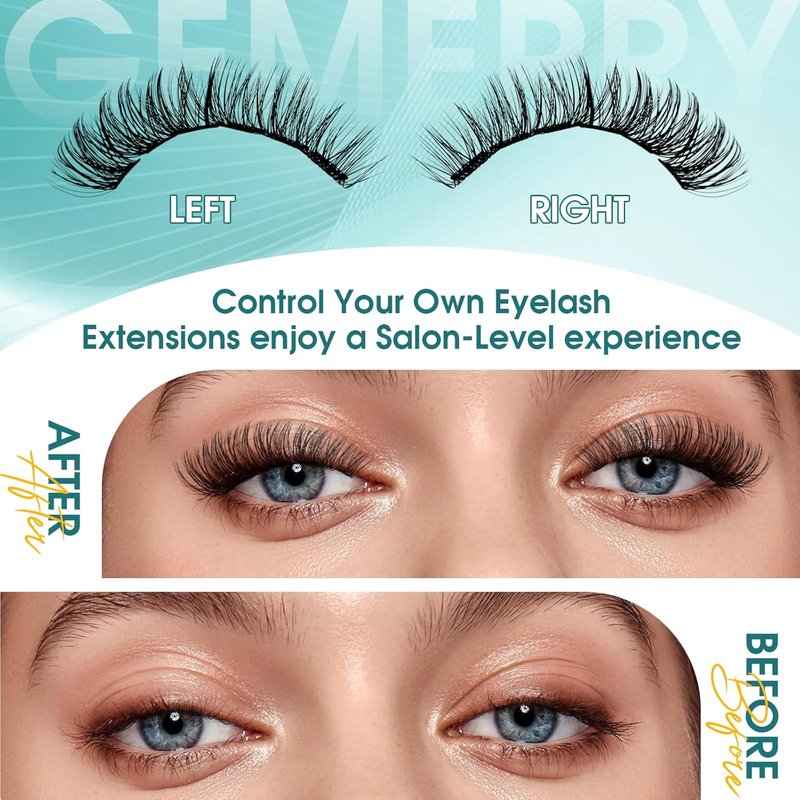 GEMERRY Cluster Lashes - Wispy Natural D Curly Eyelashes | 8-16mm Individual DIY Extensions