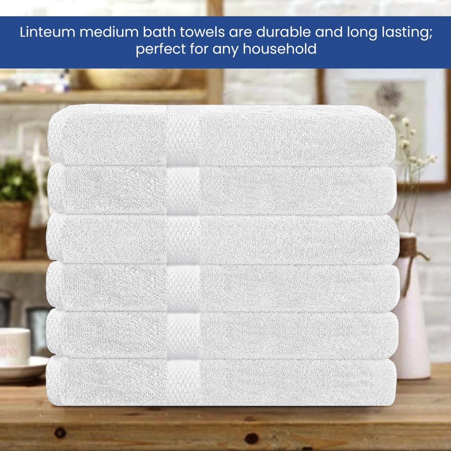 Linteum Textile Supply White Bath Towels Set of 6 Medium 24x48 inches Towels for Bathroom 100% Cotton Ring Spun Bath Towel Soft Quick Dry High Absorbent Towels for Hotel Spa Daily Use, Pools