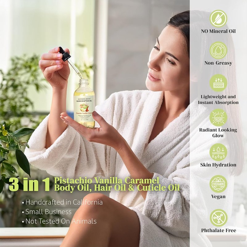 Pistachio Vanilla Caramel Body Oil - Nourishing Moisturizer for Soft, Glowing Skin | Jojoba & Almond Oil (4 fl oz)