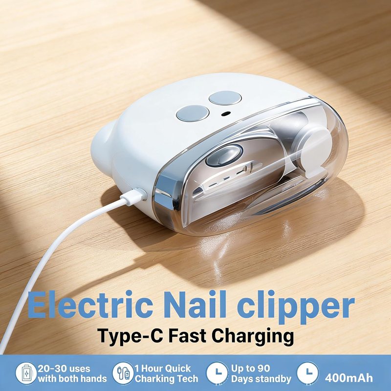 Skiennix Electric Nail Clipper - Safe & Painless Automatic Nail Cutter with LED Light | 3 Speeds, White