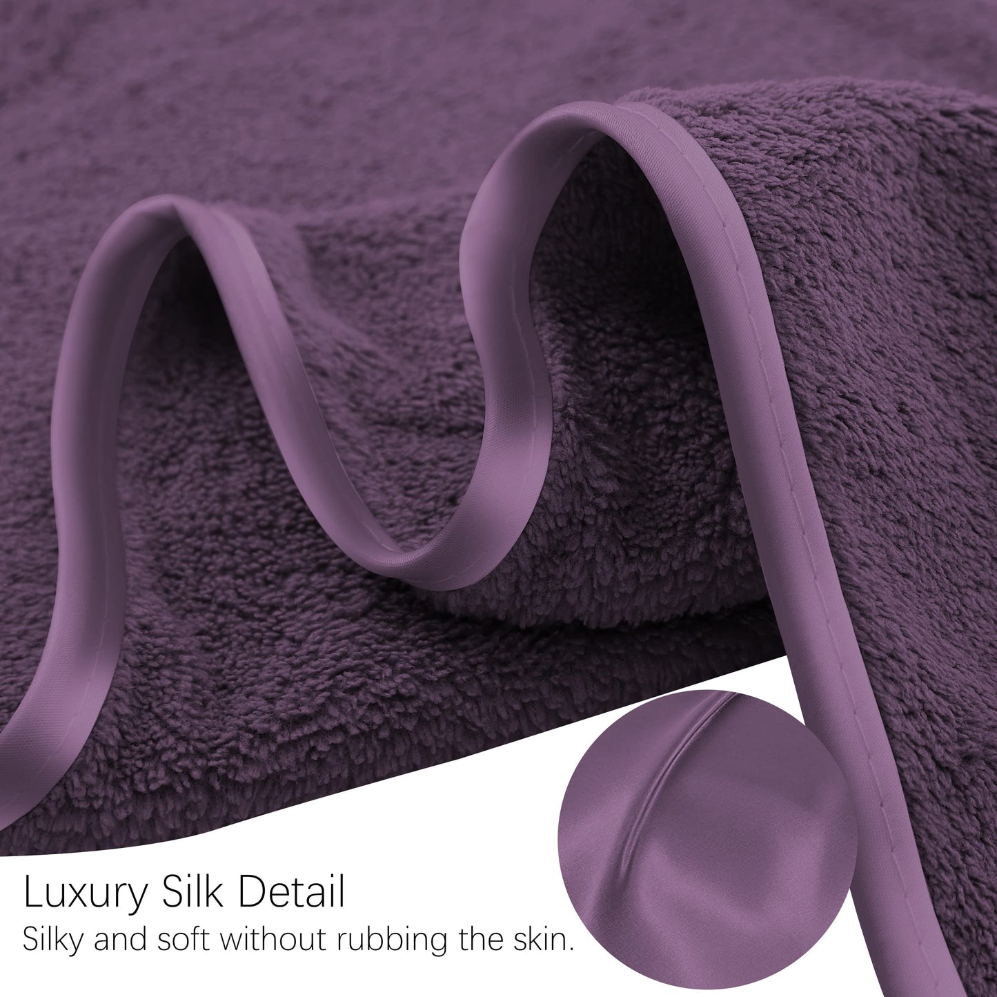 TENSTARS Luxury Silk Hemming Towel Set - Light Thin Quick Drying - 2 Bath Towels 2 Hand Towels 2 Washcloths - Ultra Soft Microfiber Towel for Bath Fitness, Sports, Yoga, Travel (Grape Purple 6 Pieces)